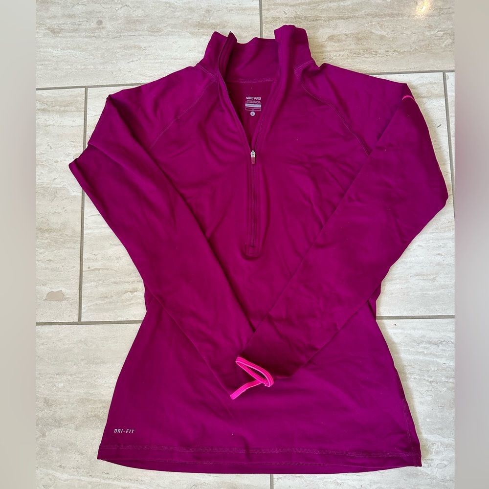 Nike Pro Dri-Fit Pullover 1/4 Zip Long Sleeve Pink Running Top